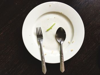 High angle view of bread in plate on table