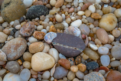 High angle view of stones at beach