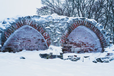 Old castle ruins in snow