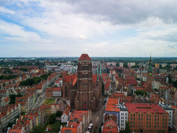 High angle view of buildings in city