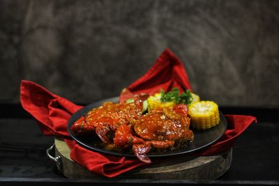 Close-up of food in plate on table