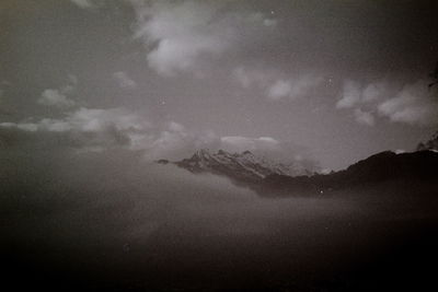 Scenic view of silhouette mountain against sky