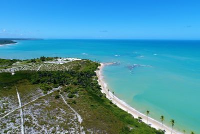 High angle view of sea against clear sky