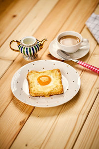 High angle view of breakfast on table