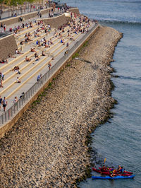 High angle view of people at beach