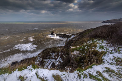 Scenic view of sea against sky during winter