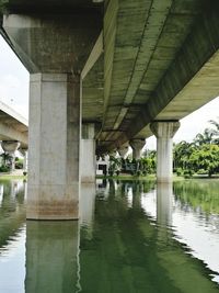 Reflection of bridge in river