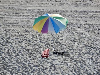 High angle view of umbrella at beach