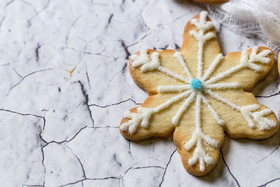 High angle view of cookies on table