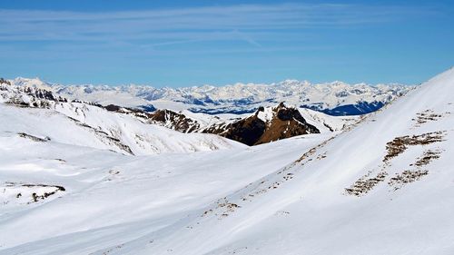 Scenic view of snow covered mountains