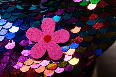 High angle view of multi colored heart shape decoration
