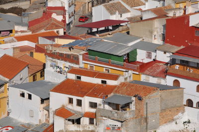 High angle view of buildings in city