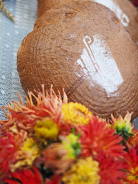 High angle view of flowering plant on table