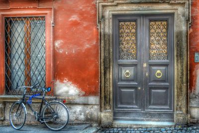 Closed door of old building