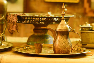 Close-up of tea cup on table