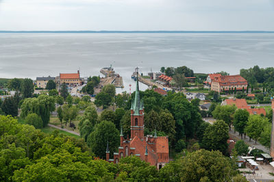 Vistula lagoon, polish -  zalew wislany and small harbor in town frombork, poland.