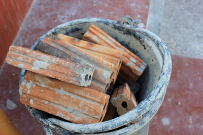 High angle view of rusty metal