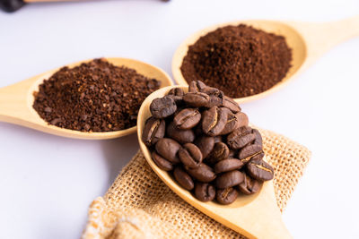 High angle view of coffee beans