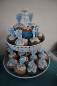 High angle view of cupcakes on table