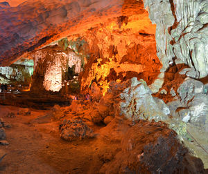 Amazing scenery of paradise cave with beautiful stalagmites and stalactites. ha long bay, vietnam.