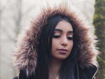 Close-up of woman in snow