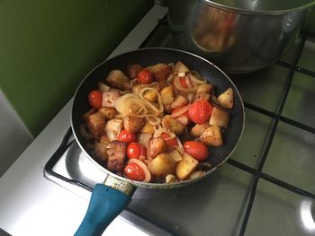 High angle view of breakfast in bowl on table