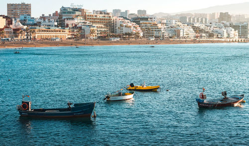 High angle view of boats in sea