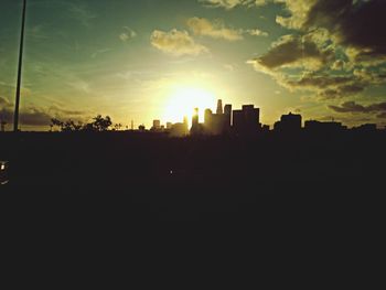 Silhouette of buildings at sunset