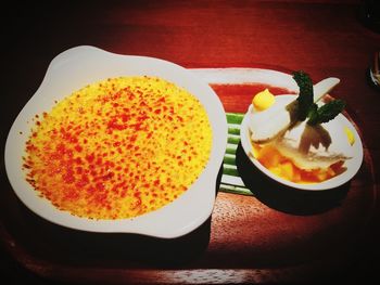 Close-up of meal served on table