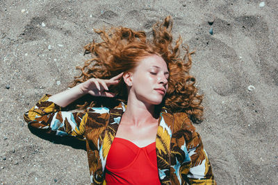 High angle view of young woman