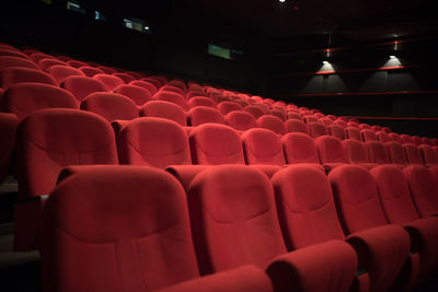 Close-up of empty chairs in auditorium