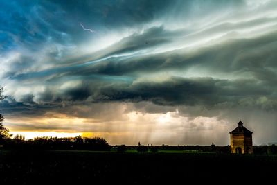 Scenic view of field against cloudy sky