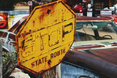Close-up of yellow vintage car