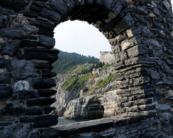 Low angle view of rock formation