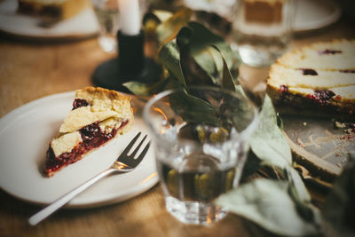 Close-up of dessert served on table