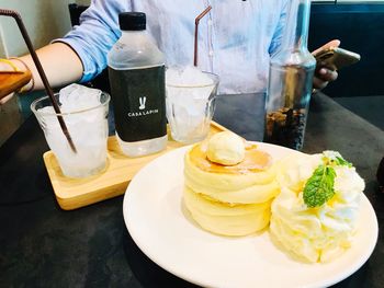 Close-up of ice cream on table in restaurant