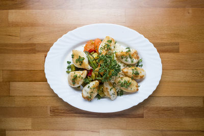High angle view of meal served on table