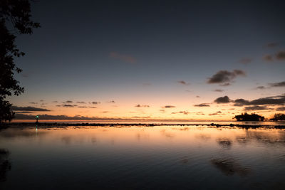 Scenic view of lake against sky at sunset