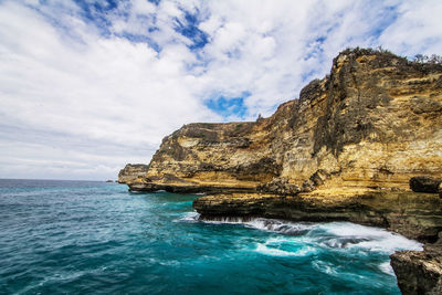 Scenic view of sea against cloudy sky