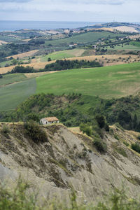 High angle view of land against sky