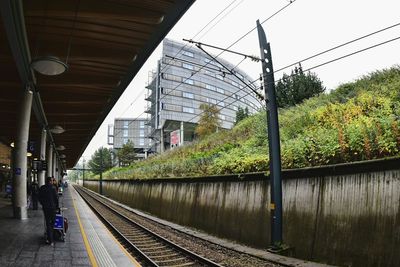 Railroad tracks on railroad station platform