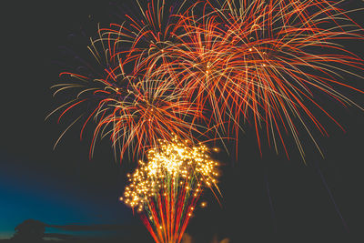 Low angle view of firework display at night