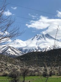 Scenic view of snowcapped mountains against sky