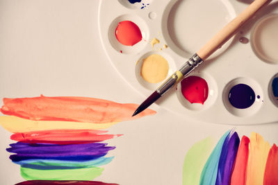 High angle view of multi colored pencils on table