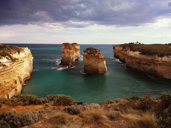 Scenic view of sea and rock formation