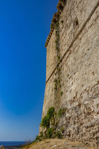 Low angle view of building against blue sky