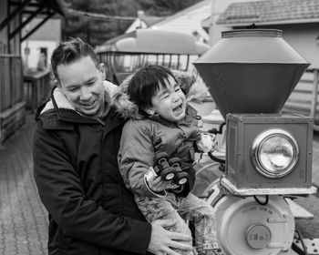 Father and son outdoors