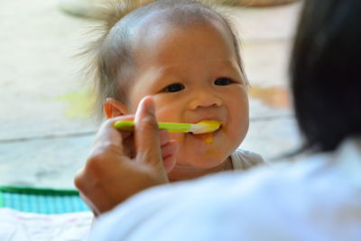 Portrait of woman eating food