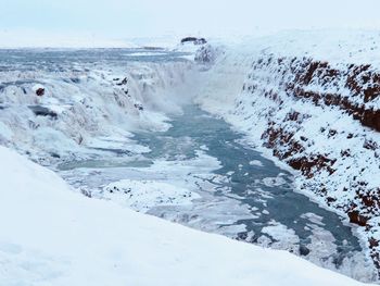 Close-up of frozen sea against sky