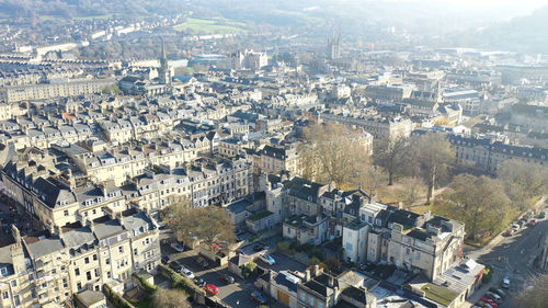 High angle view of buildings in city